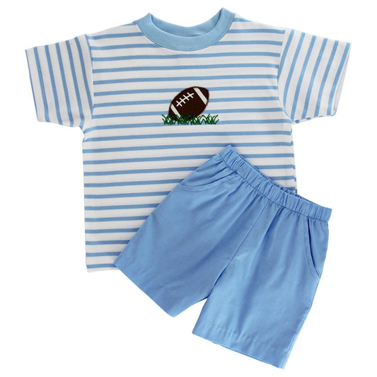 Bailey Boys Blue Shorts Set - Striped Shirt - Football Touchdown by Bailey Boys