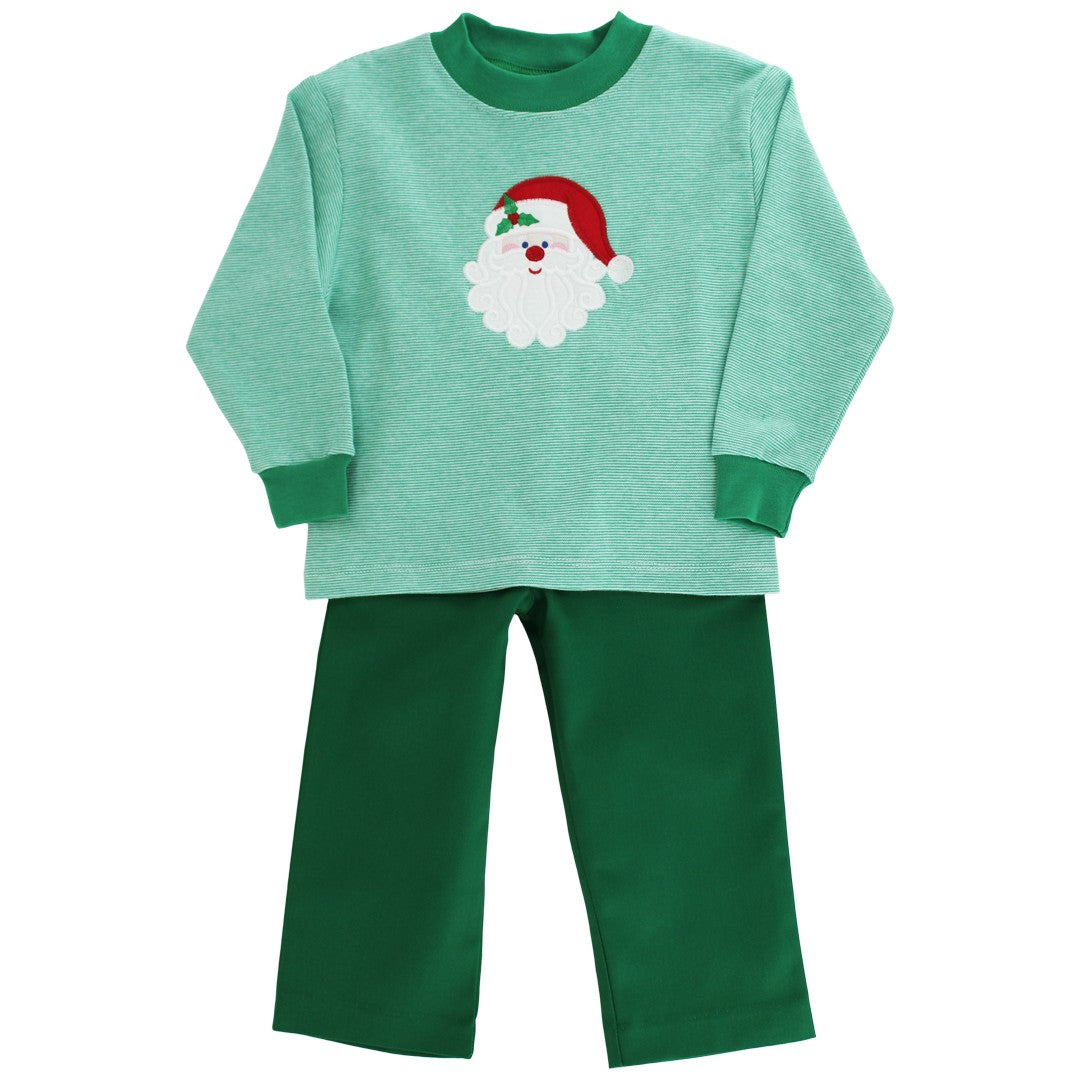Bailey Boys Green Pants Set - Santa Claus Applique Shirt