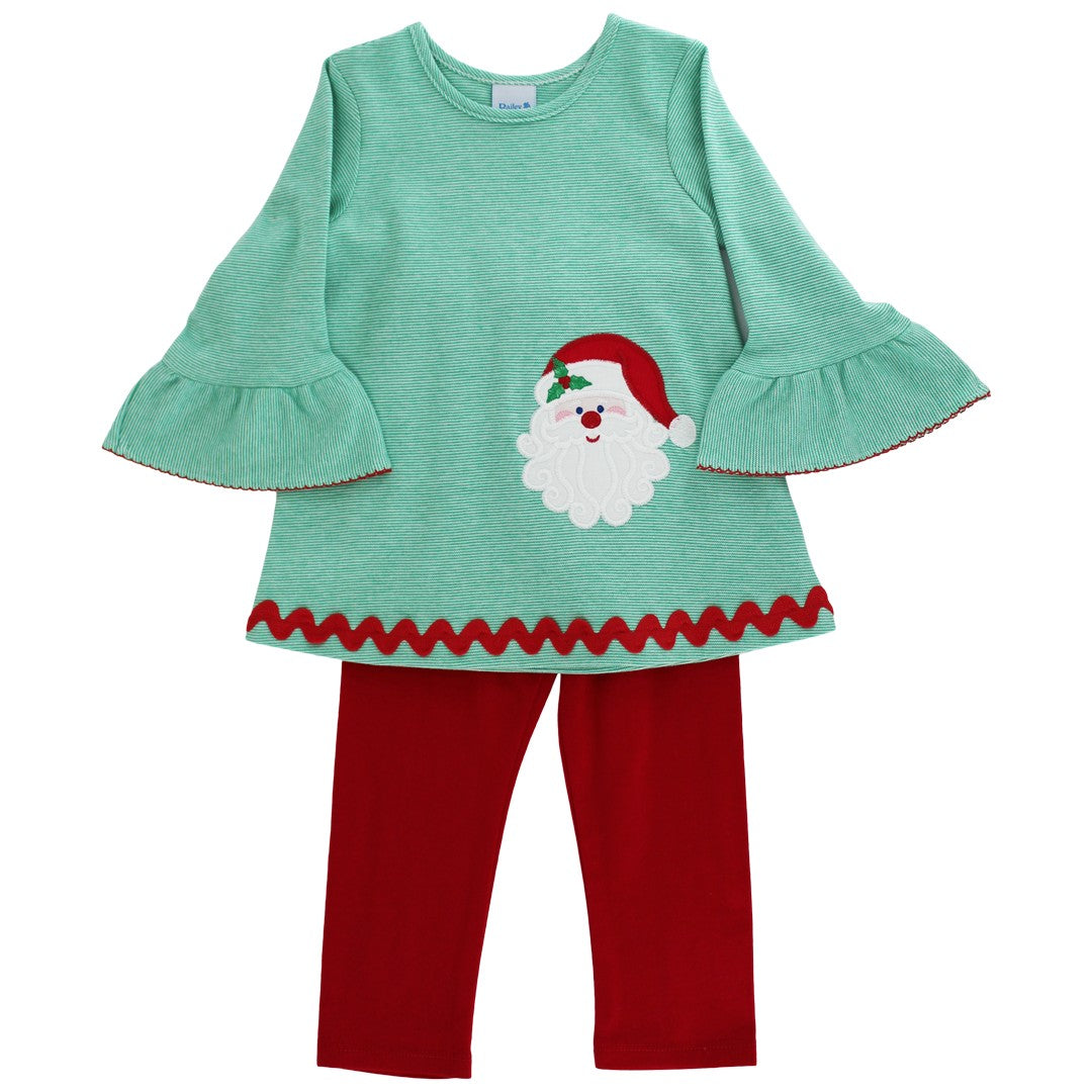 Bailey Boys Girls Green Santa Claus Tunic Top with Red Leggings