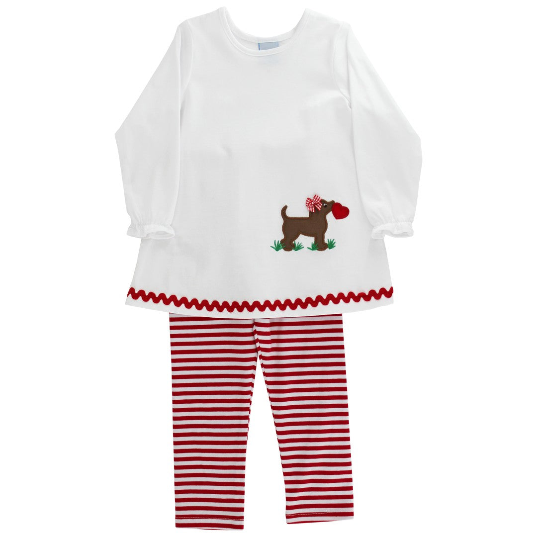 Bailey Boys Girls Red Striped Leggings with Valentine Puppy Dog Love Tunic Top by Bailey Boys