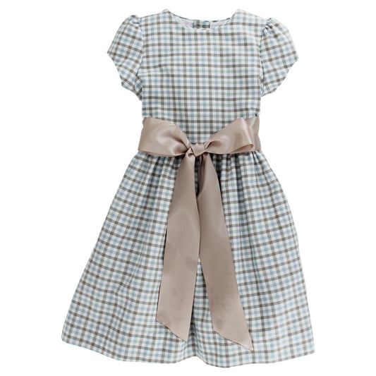 Bailey Boys Girls Dress with Ribbon Sash - Pigeon Plaid