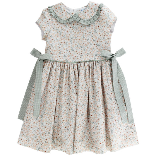 Bailey Boys Girls Celery Green Autumn Blooms Floral Dress - Side Ties