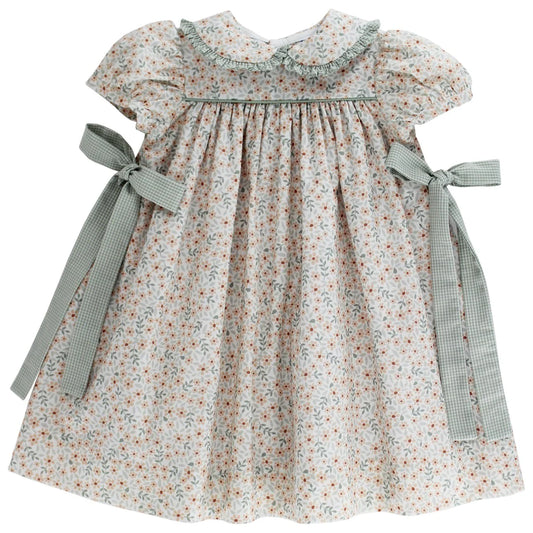Bailey Boys Girls Celery Green Autumn Blooms Floral Float Dress - Side Ties