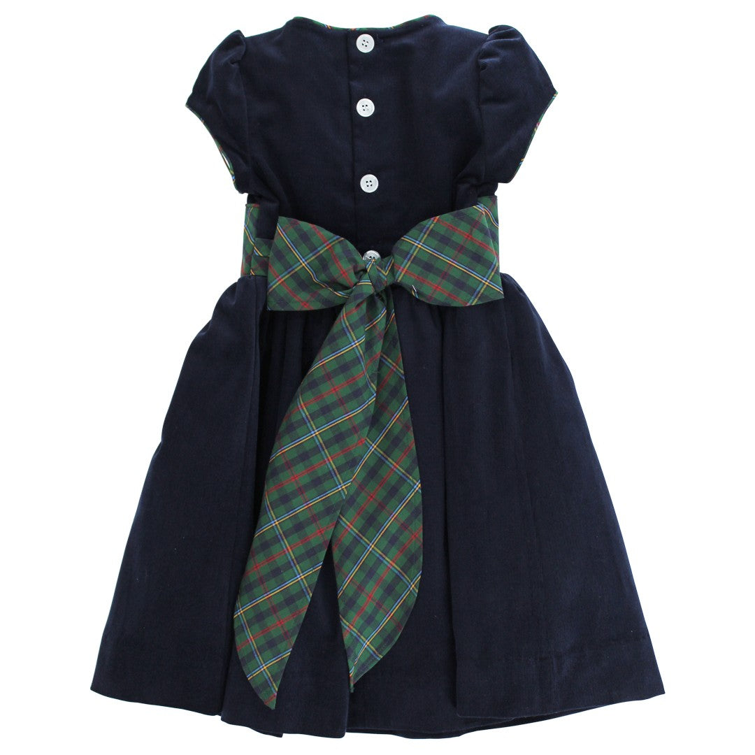 Bailey Boys Girls Navy Blue Cord Dress - Holiday Watson Plaid Sash
