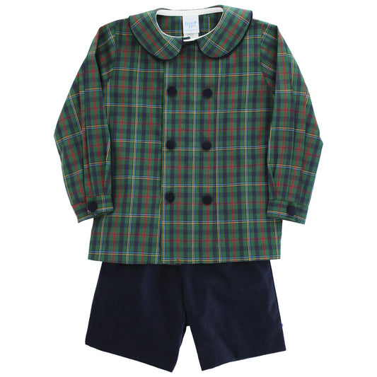 Bailey Boys Dressy Shorts Set - Navy Blue & Green Watson Holiday Plaid by Bailey Boys