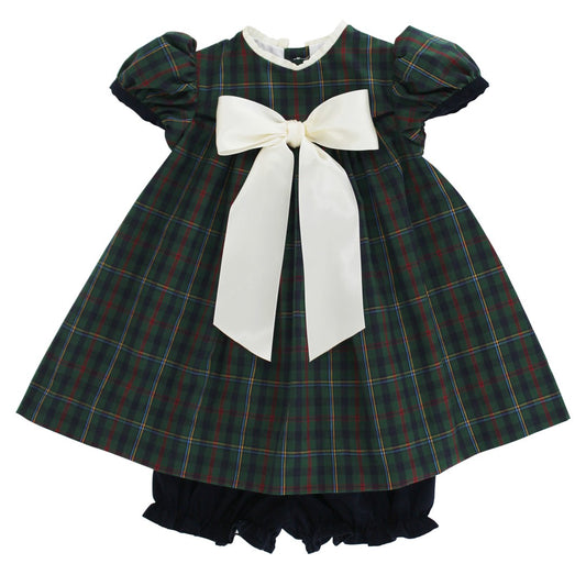 Bailey Boys Toddler Girls Navy Blue & Green Watson Holiday Plaid Dress with Bow by Bailey Boys
