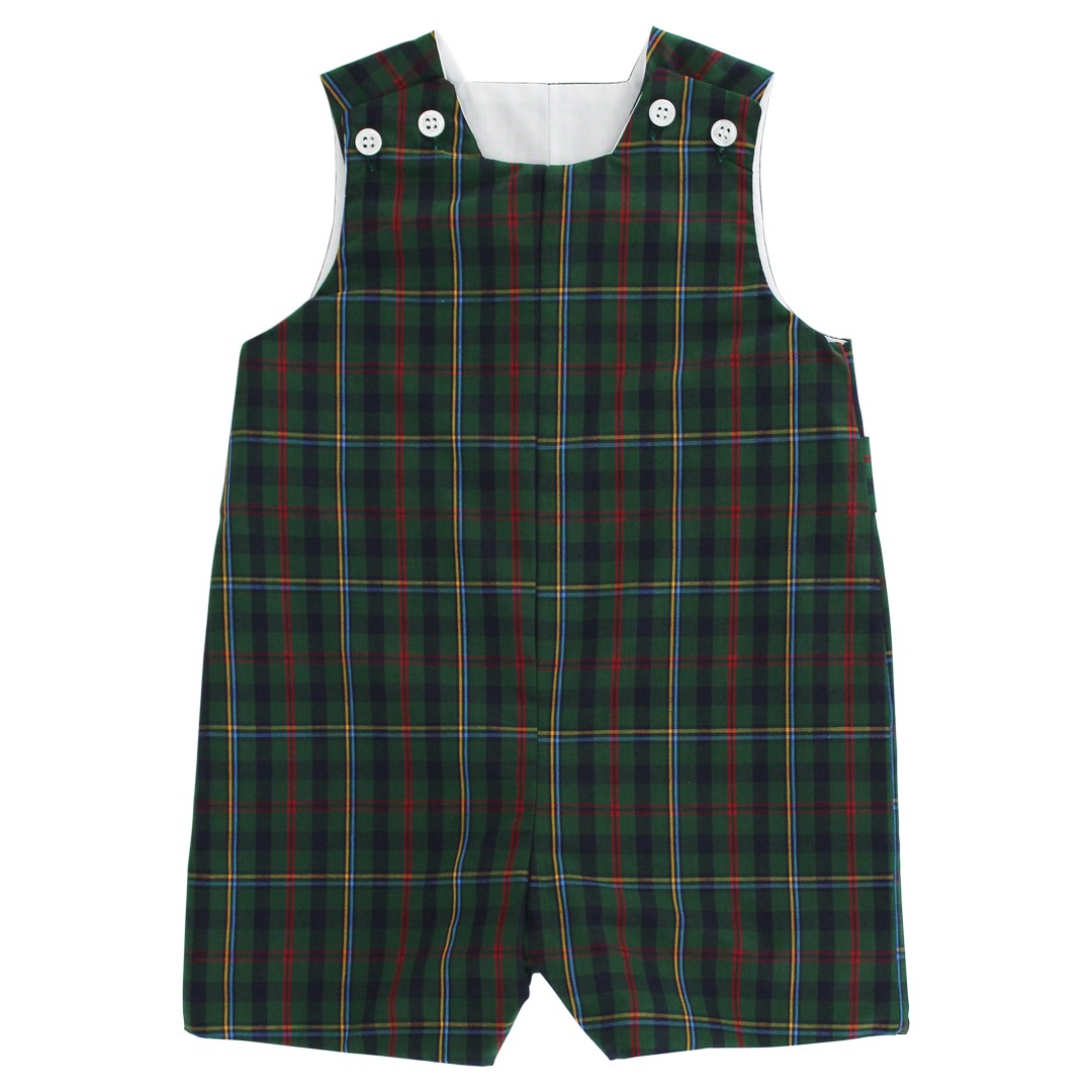 Bailey Boys Navy Blue & Green Watson Holiday Plaid Jon Jon with Tabs