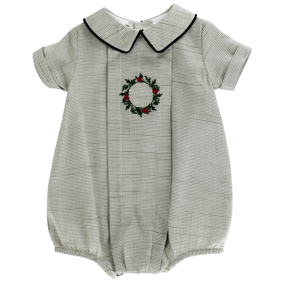 Bailey Boys Baby Dressy Bubble - Embroidered Laurel Christmas Wreath by Bailey Boys