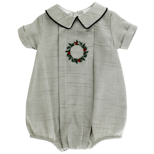 Bailey Boys Baby Dressy Bubble - Embroidered Laurel Christmas Wreath by Bailey Boys