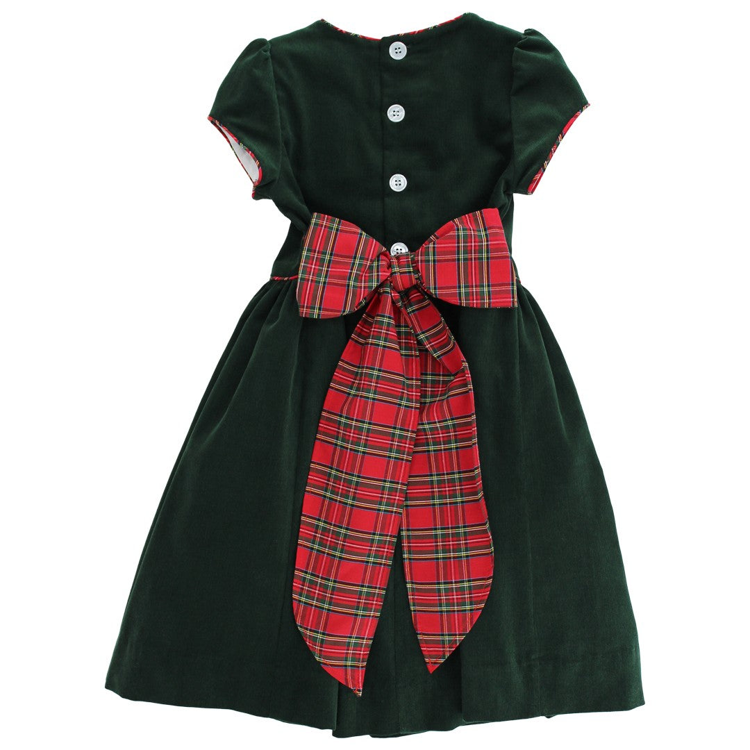 Bailey Boys Girls Green Christmas Dress - Red Holiday Tartan Plaid Bodice & Sash