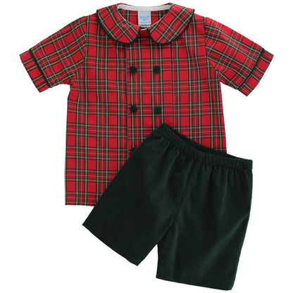 Bailey Boys Dressy Shorts Set - Red Holiday Tartan Plaid