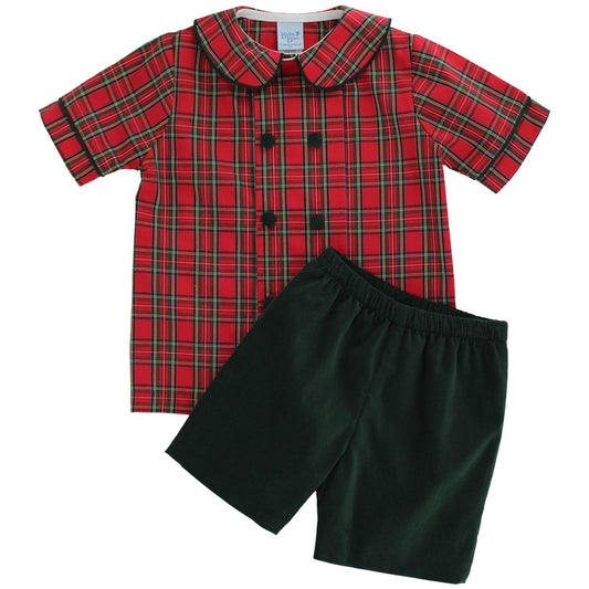 Bailey Boys Dressy Shorts Set - Red Holiday Tartan Plaid