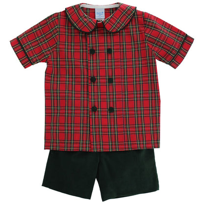 Bailey Boys Dressy Shorts Set - Red Holiday Tartan Plaid