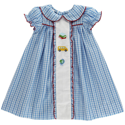Bailey Boys Girls Blue Plaid Embroidered Back to School Dress