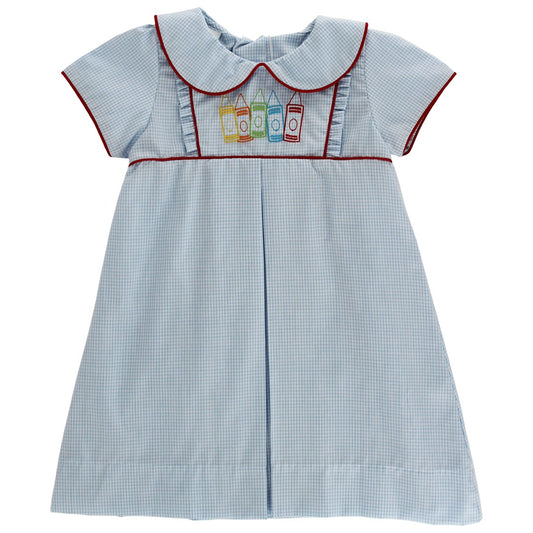 Bailey Boys Girls Blue Chambray School Crayons Ruffle Front Dress by Bailey Boys
