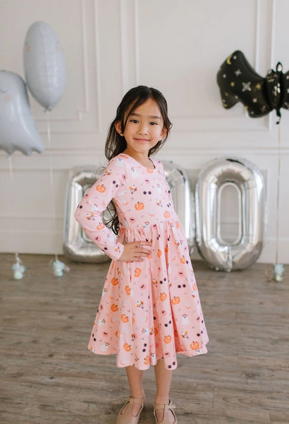Ollie Jay Girls Gwendolyn Dress - Hippie Halloween Ghosts & Pumpkins by Ollie Jay