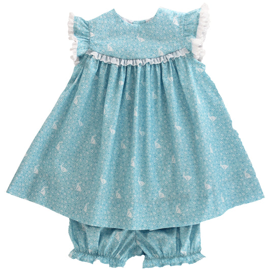 Bailey Boys Girls Blue Easter Bunny Meadows Print Bloomers Set by Bailey Boys