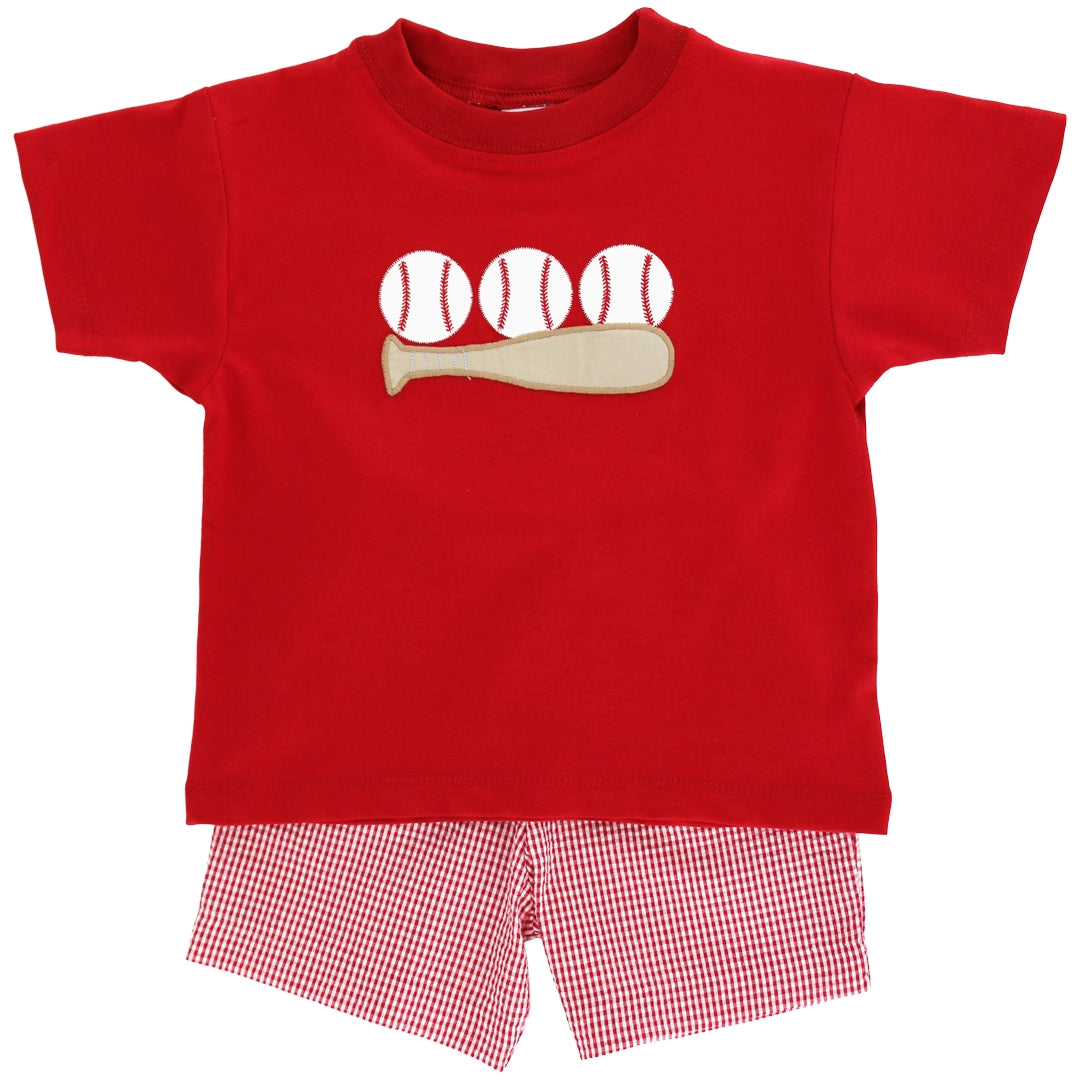 Bailey Boys Toddler Red Baseball Theme Shorts Set