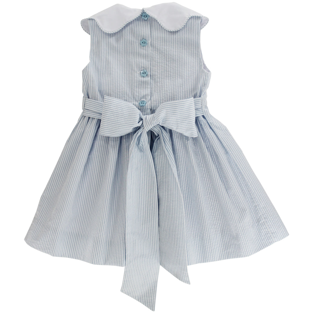 Bailey Boys Girls Blue Stripe Sunday Stroll Dress - Tulips on Scallop Collar