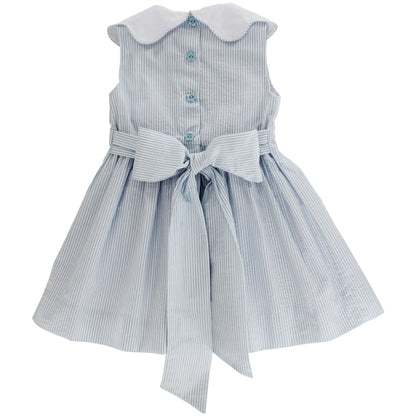 Bailey Boys Girls Blue Stripe Sunday Stroll Dress - Tulips on Scallop Collar by Bailey Boys