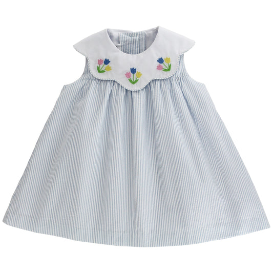 Bailey Boys Girls Blue Stripe Sunday Stroll Float Dress - Tulips on Scallop Collar by Bailey Boys