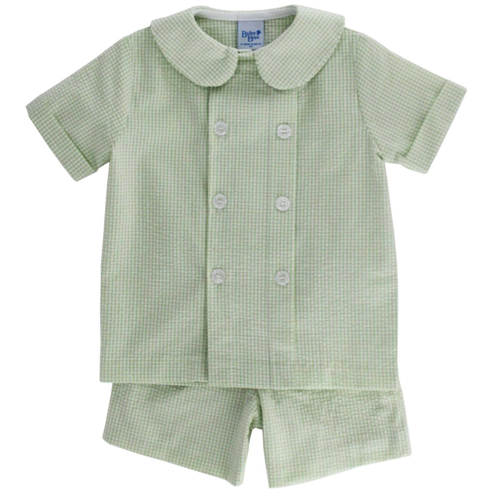 Bailey Boys Dressy Shorts Set - Grass Green Seersucker
