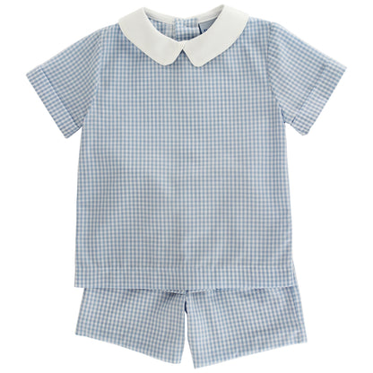 Bailey Boys Dressy Shorts Set - Blue Check - White Collar by Bailey Boys
