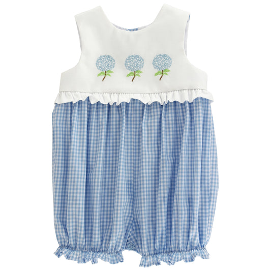 Bailey Boys Baby Girls Blue Belle Check Bubble - Hydrangea Embroidery by Bailey Boys
