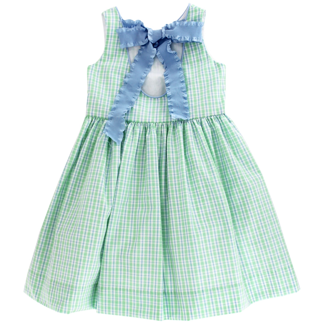 Bailey Boys Girls Sleeveless Dress with Blue Bow on Back - Bridgewater Green & Blue Plaid by Bailey Boys