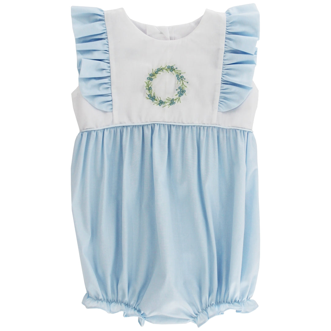 Bailey Boys Baby Girls Blue Embroidery Wreath Bubble