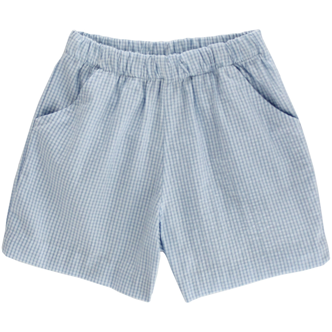 Bailey Boys Elastic Waist Pull On Shorts - Blue Check Seersucker