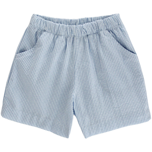 Bailey Boys Elastic Waist Pull On Shorts - Blue Check Seersucker by Bailey Boys