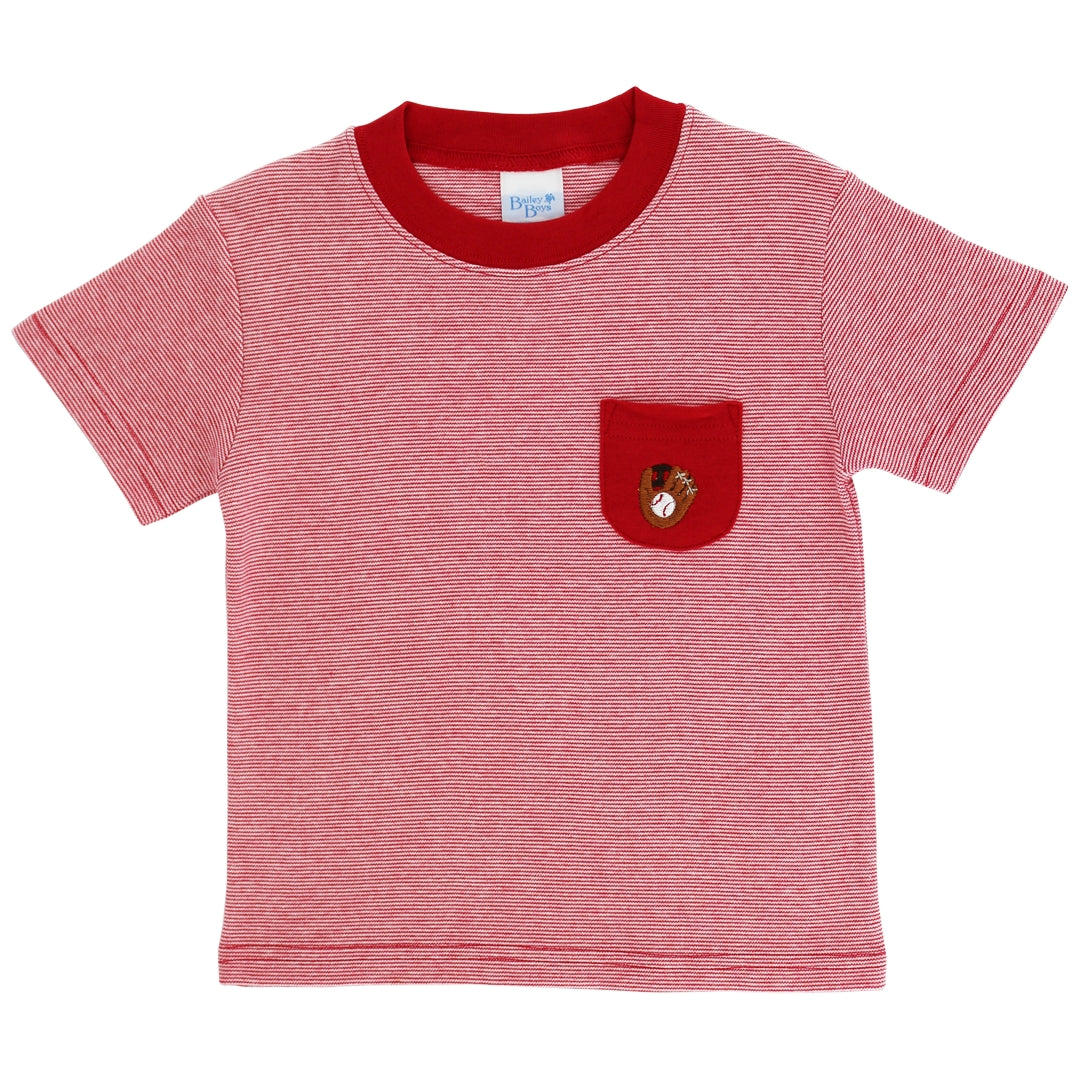 Bailey Boys Red Striped Pocket Tee Shirt - Baseball