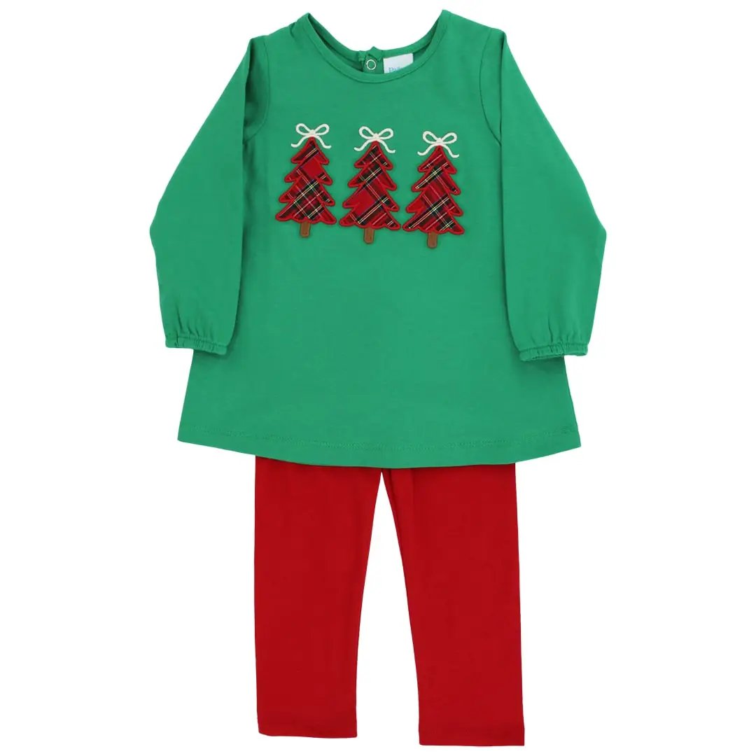 Bailey Boys Girls Red Leggings with Green Festive Christmas Trees Top by Bailey Boys