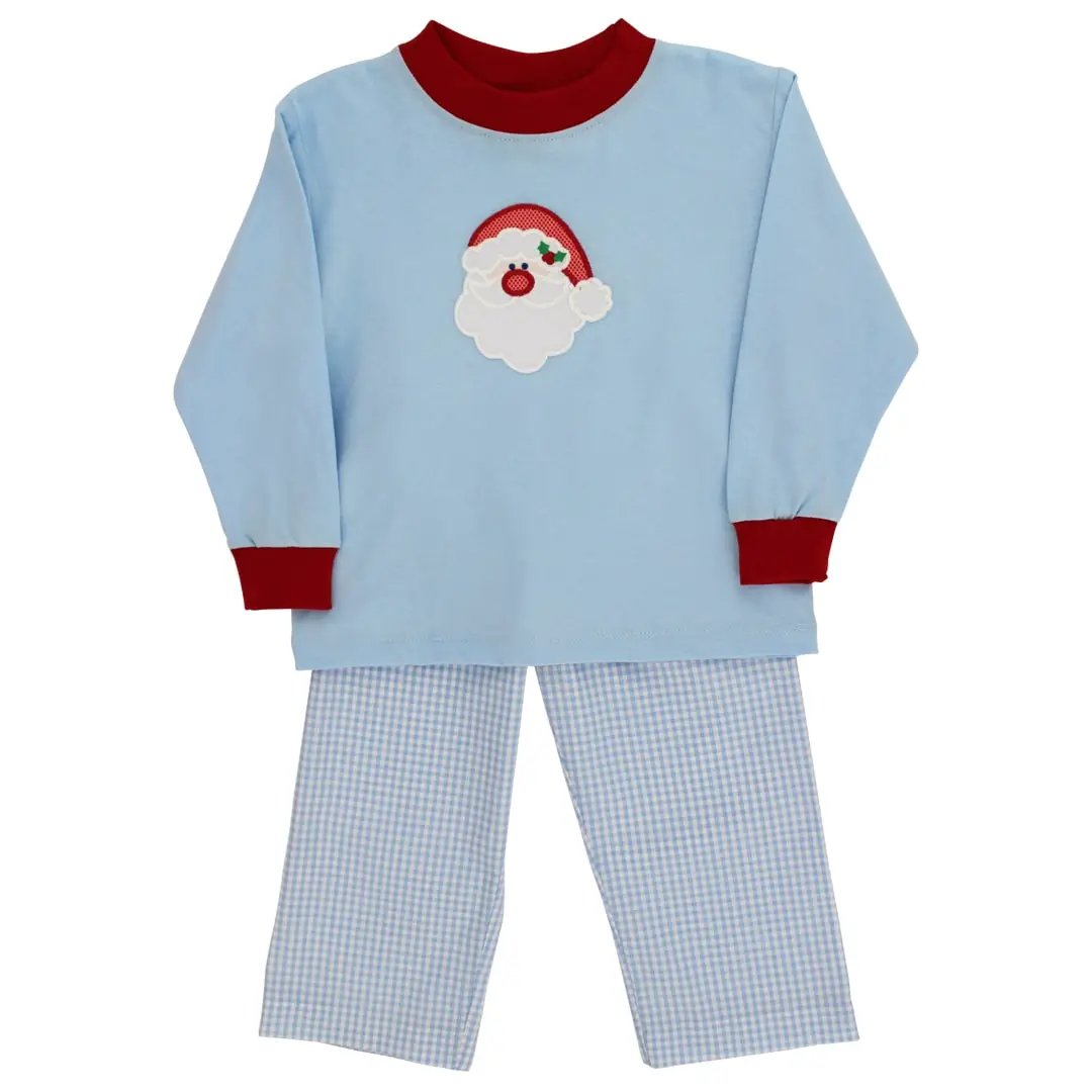 Bailey Boys Toddler Light Blue Santa Claus Face Pants Set by Bailey Boys