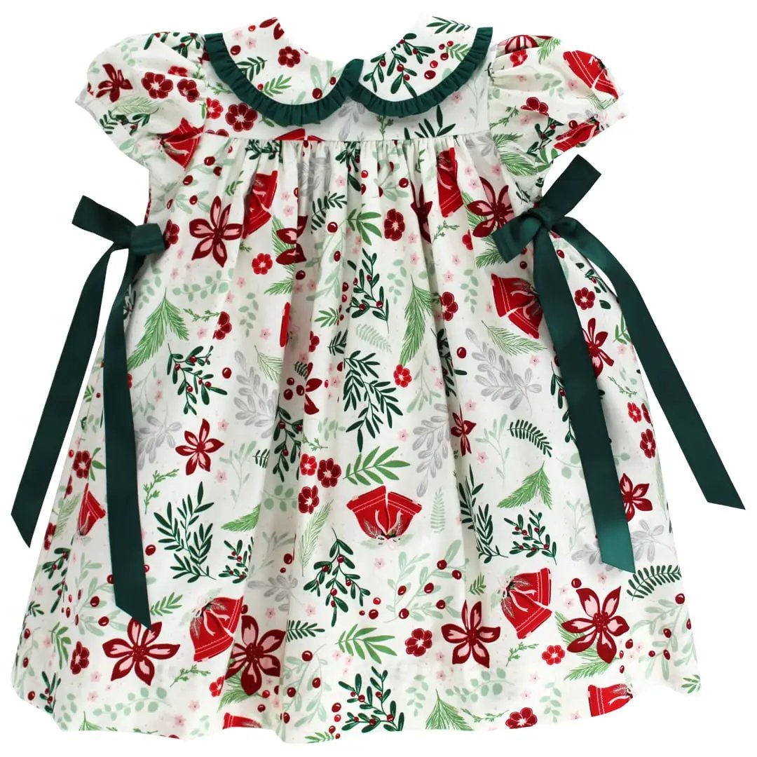 Bailey Boys Girls Green Heirloom Holly Christmas Dress - Side Bows