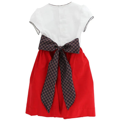 Bailey Boys Girls Red Corduroy Christmas Wreath Dress - Durham Plaid Sash by Bailey Boys