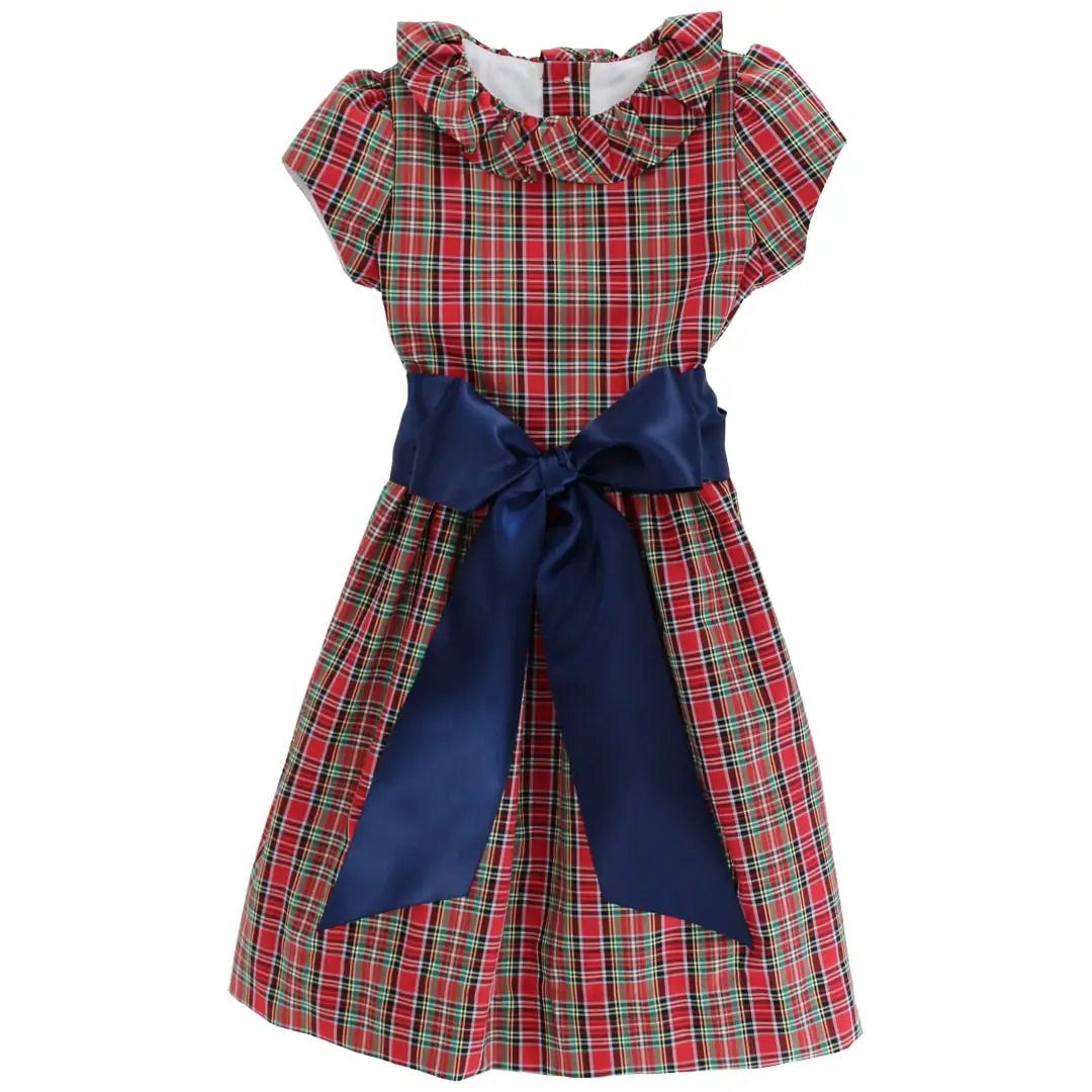 Bailey Boys Girls Red Holiday Plaid Tartan Dress - Navy Blue Sash by Bailey Boys