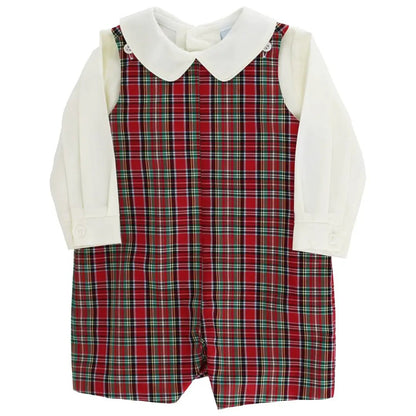 Bailey Boys Red Holiday Plaid Tartan Shortall with Tabs by Bailey Boys