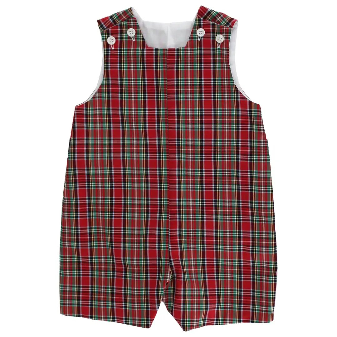 Bailey Boys Red Holiday Plaid Tartan Shortall with Tabs