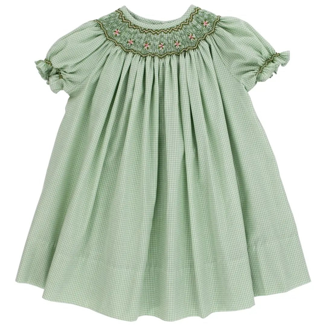Bailey Boys Girls Green Checks Smocked Bishop Dress by Bailey Boys