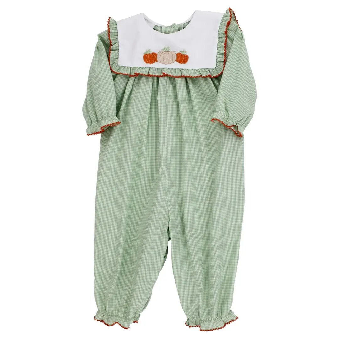 Bailey Boys Baby Girls Green Check Harvest Pumpkins Romper by Bailey Boys