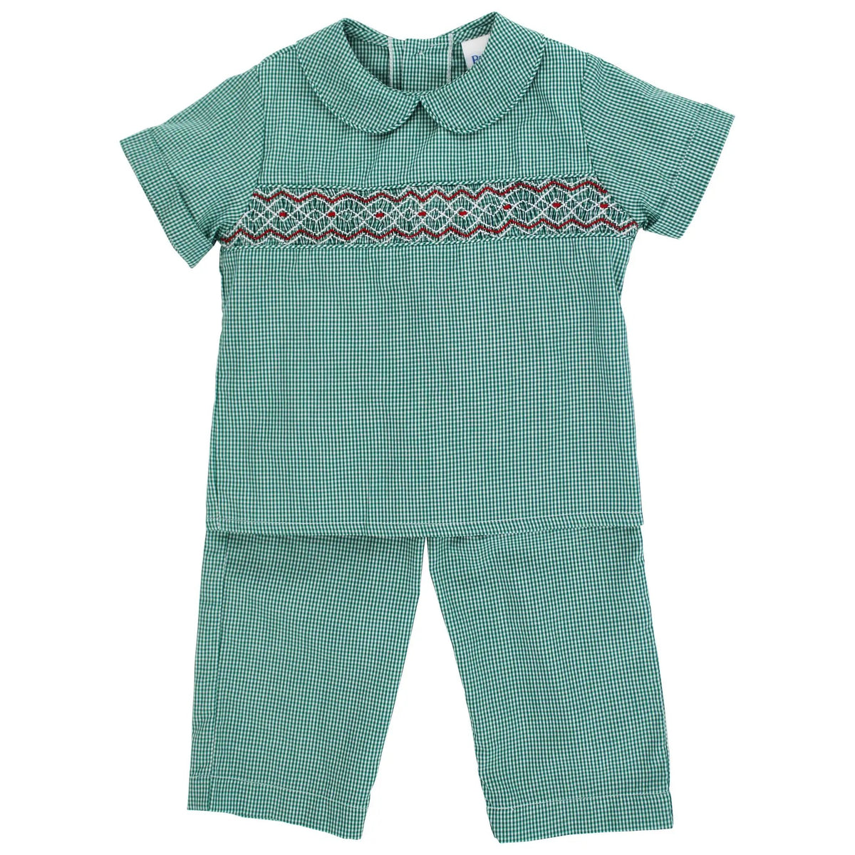 Bailey Boys Green Check Smocked Christmas Pants Set