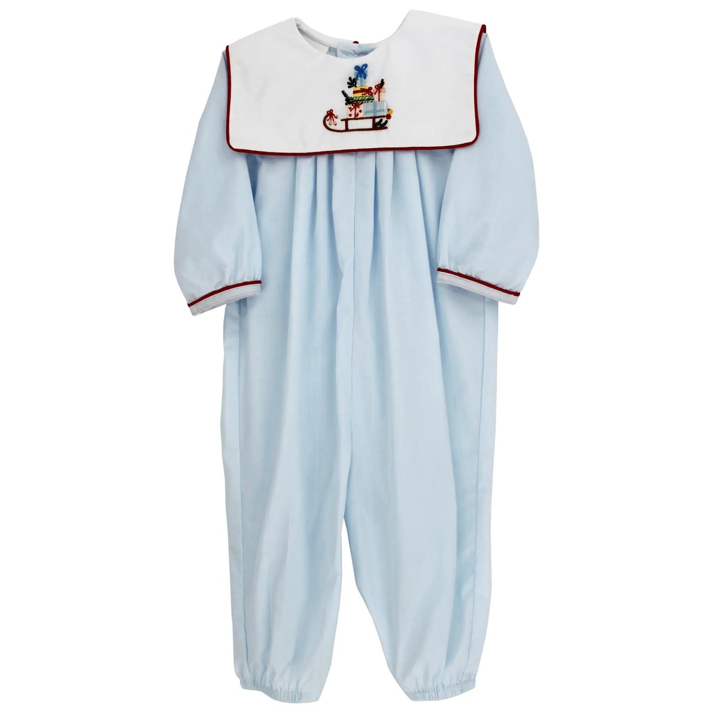 Bailey Boys Baby Romper - Blue with Santa Sleigh on Square Collar by Bailey Boys
