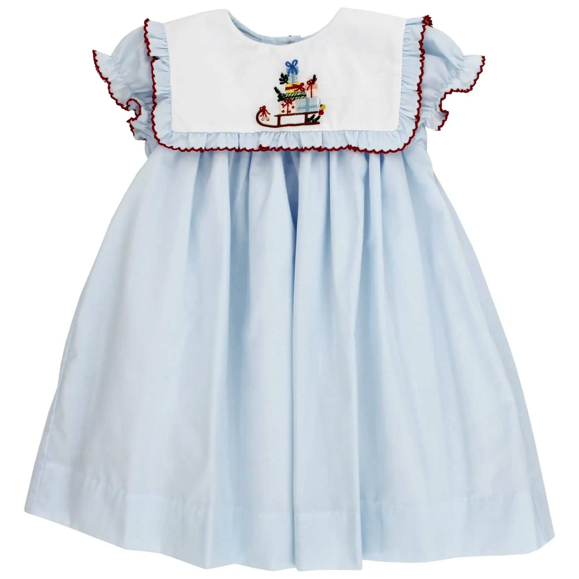 Bailey Boys Girls Dress - Blue with Santa Sleigh on Square Collar