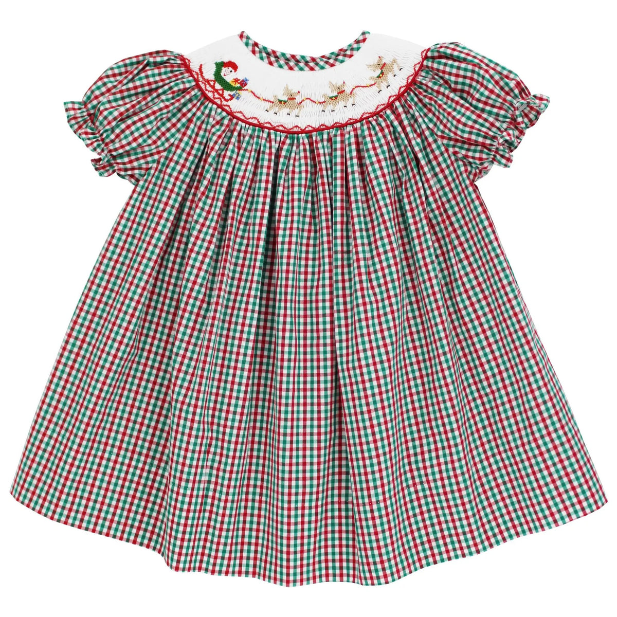 Bailey Boys Girls Red & Green Check Smocked Santa Sleigh Bishop Dress by Bailey Boys