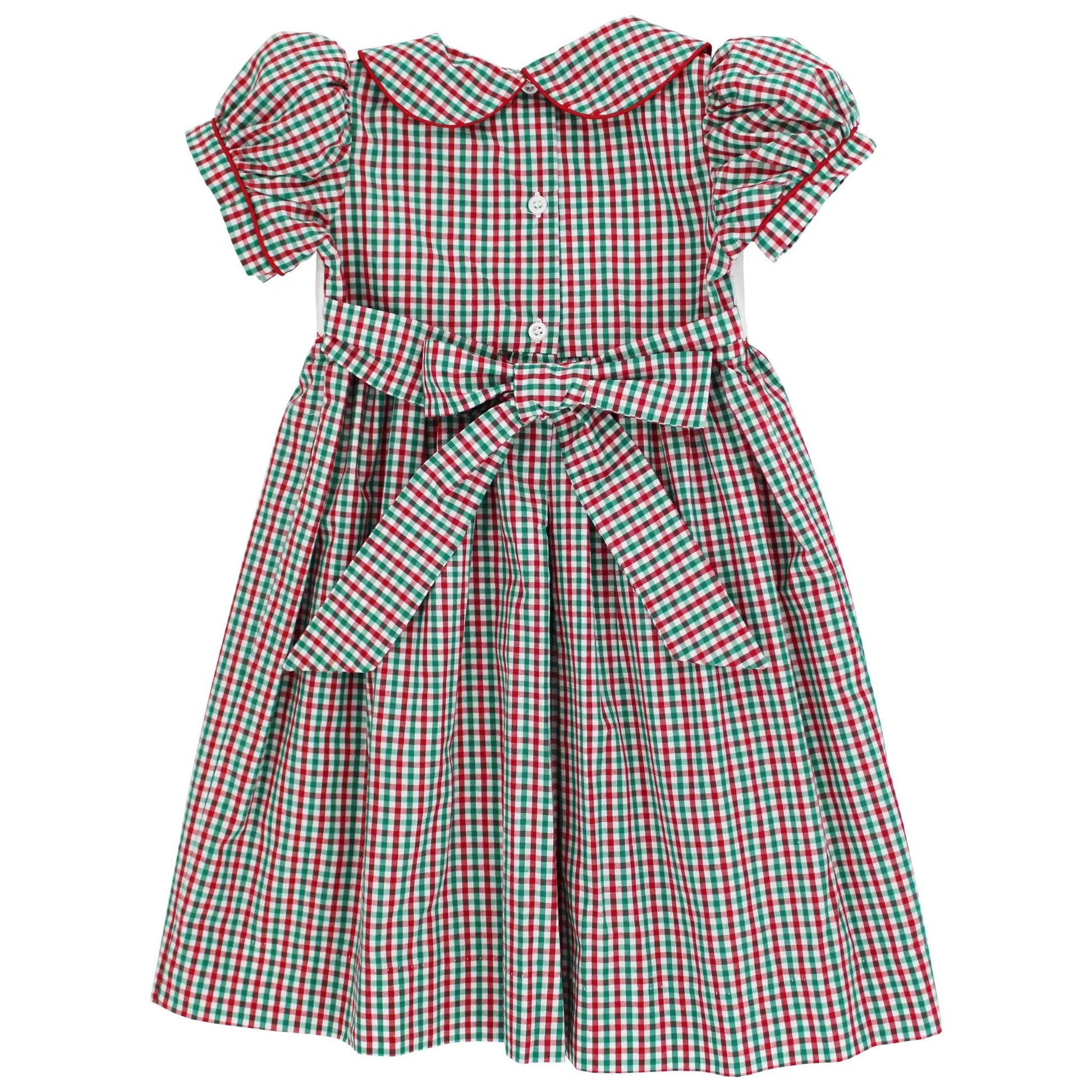 Bailey Boys Girls Red & Green Check Smocked Santa Sleigh Dress with Collar