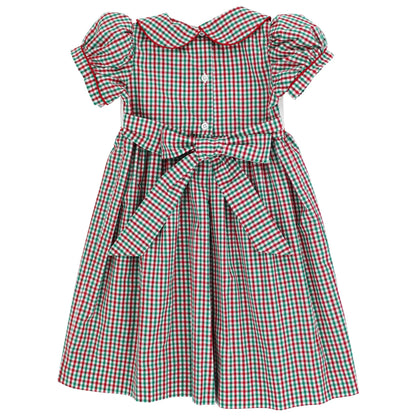 Bailey Boys Girls Red & Green Check Smocked Santa Sleigh Dress with Collar by Bailey Boys