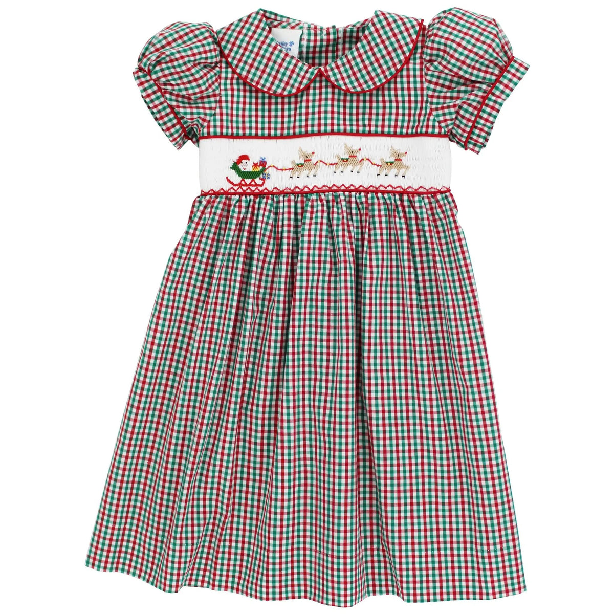 Bailey Boys Girls Red & Green Check Smocked Santa Sleigh Dress with Collar by Bailey Boys