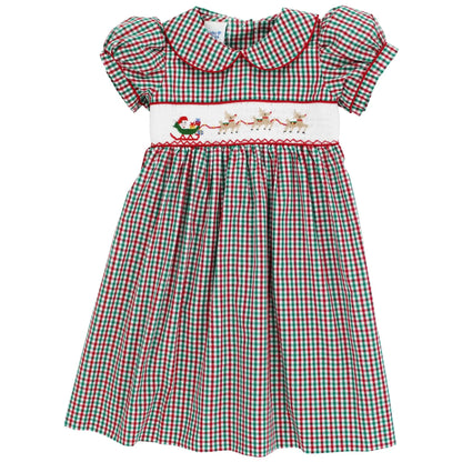 Bailey Boys Girls Red & Green Check Smocked Santa Sleigh Dress with Collar by Bailey Boys